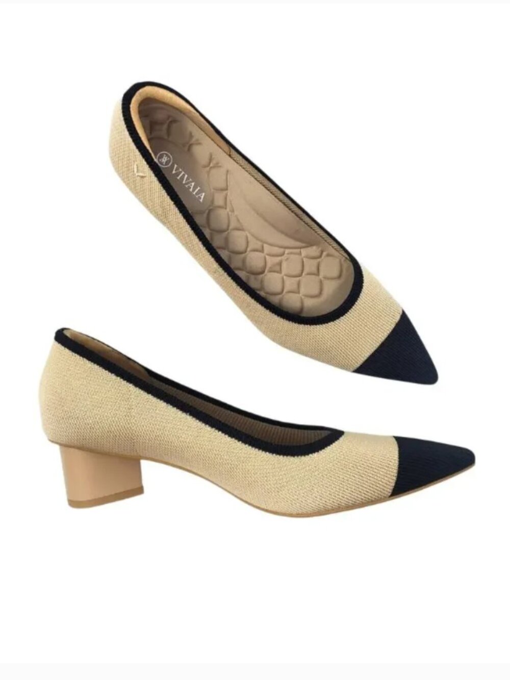 Vivaia Women's Creme & Black Tracy Pro Pointed Toe Block Heels Size EU 39